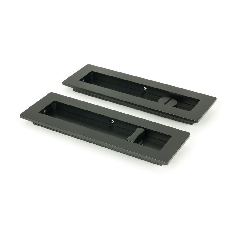 This is an image of From The Anvil - Matt Black 175mm Plain Rectangular Pull - Privacy Set available to order from T.H Wiggans Architectural Ironmongery in Kendal, quick delivery and discounted prices.