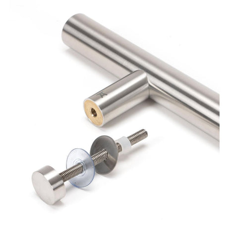 This is an image showing From The Anvil - Satin SS (304) 100mm Bolt Fixings for T Bar (2) available from trade door handles, quick delivery and discounted prices