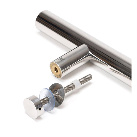 This is an image showing From The Anvil - Polished SS (304) 100mm Bolt Fixings for T Bar (2) available from trade door handles, quick delivery and discounted prices