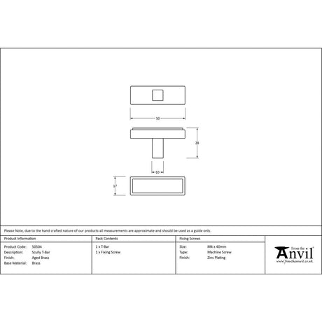 This is an image showing From The Anvil - Aged Brass Scully T-Bar available from trade door handles, quick delivery and discounted prices