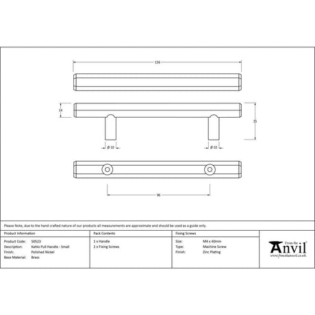 This is an image showing From The Anvil - Polished Nickel Kahlo Pull Handle - Small available from trade door handles, quick delivery and discounted prices