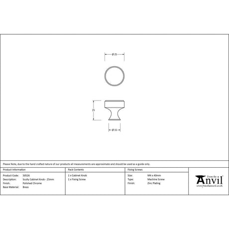 This is an image showing From The Anvil - Polished Chrome Scully Cabinet Knob - 25mm available from trade door handles, quick delivery and discounted prices