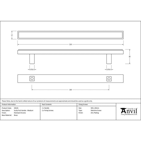 This is an image showing From The Anvil - Polished Chrome Scully Pull Handle - Medium available from trade door handles, quick delivery and discounted prices