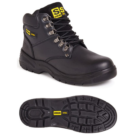 This is an image of Sterling Steel - Black 6 Eye Hiker Boot SS806SM 9 available to order from T.H Wiggans Architectural Ironmongery in Kendal, quick delivery and discounted prices.