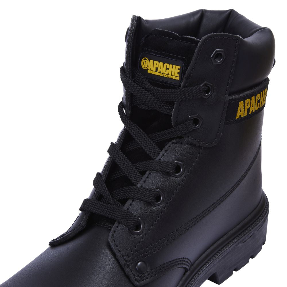 This is an image of Apache - Black 6 Eye Safety Boot AP300 14 available to order from T.H Wiggans Architectural Ironmongery in Kendal, quick delivery and discounted prices.