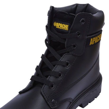 This is an image of Apache - Black 6 Eye Safety Boot AP300 3 available to order from T.H Wiggans Architectural Ironmongery in Kendal, quick delivery and discounted prices.