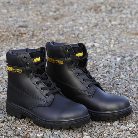 This is an image of Apache - Black 6 Eye Safety Boot AP300 14 available to order from T.H Wiggans Architectural Ironmongery in Kendal, quick delivery and discounted prices.