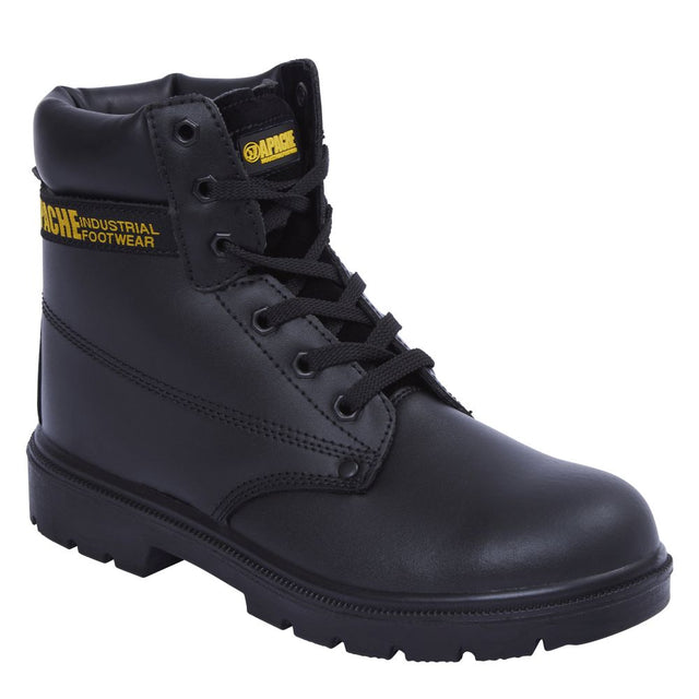 This is an image of Apache - Black 6 Eye Safety Boot AP300 14 available to order from T.H Wiggans Architectural Ironmongery in Kendal, quick delivery and discounted prices.