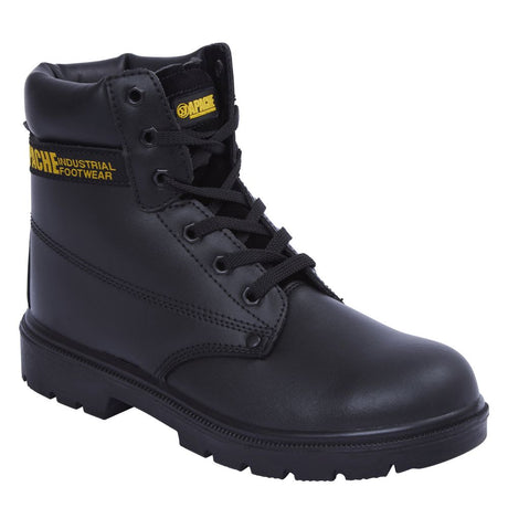 This is an image of Apache - Black 6 Eye Safety Boot AP300 13 available to order from T.H Wiggans Architectural Ironmongery in Kendal, quick delivery and discounted prices.