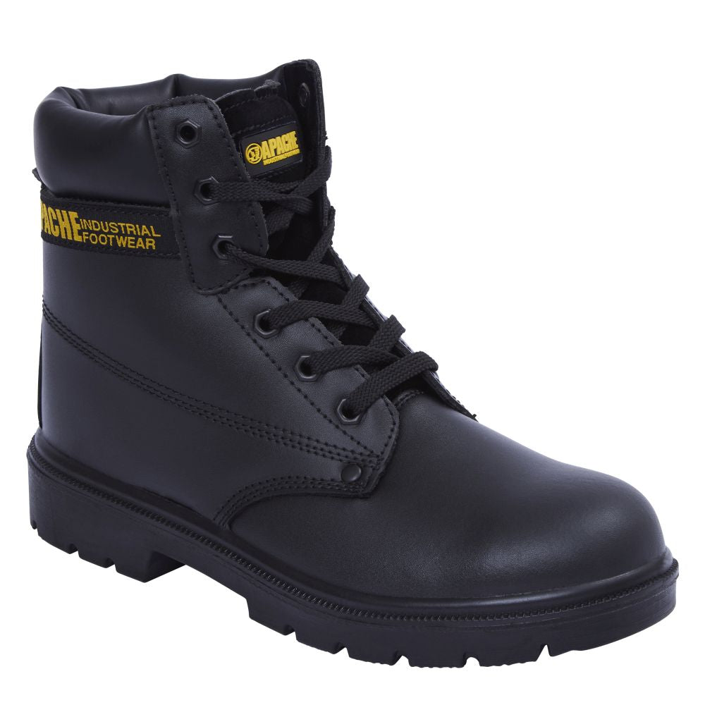 This is an image of Apache - Black 6 Eye Safety Boot AP300 11 available to order from T.H Wiggans Architectural Ironmongery in Kendal, quick delivery and discounted prices.