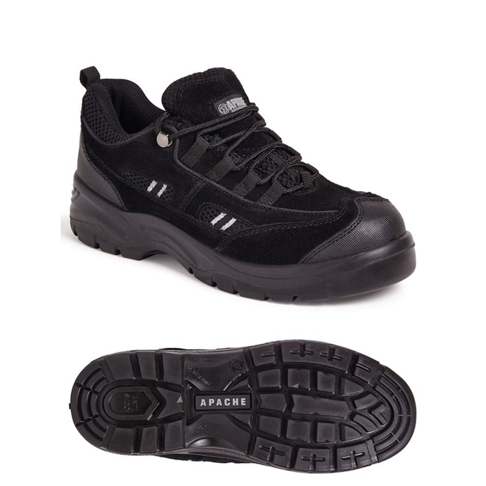 This is an image of Apache - Black Suede Safety Trainer AP302SM 10 available to order from T.H Wiggans Architectural Ironmongery in Kendal, quick delivery and discounted prices.