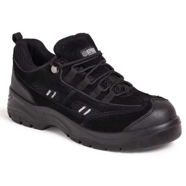 This is an image of Apache - Black Suede Safety Trainer AP302SM 3 available to order from T.H Wiggans Architectural Ironmongery in Kendal, quick delivery and discounted prices.