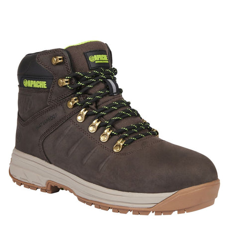 This is an image of Apache - Brown Leather Waterproof Safety Boot - XTS Outsole Moose Jaw Brown 13 available to order from T.H Wiggans Architectural Ironmongery in Kendal, quick delivery and discounted prices.