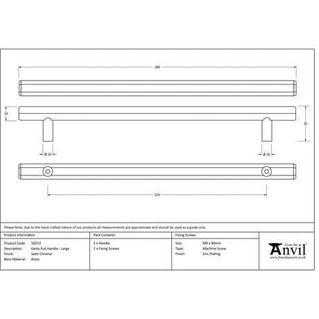This is an image showing From The Anvil - Satin Chrome Kahlo Pull Handle - Large available from trade door handles, quick delivery and discounted prices