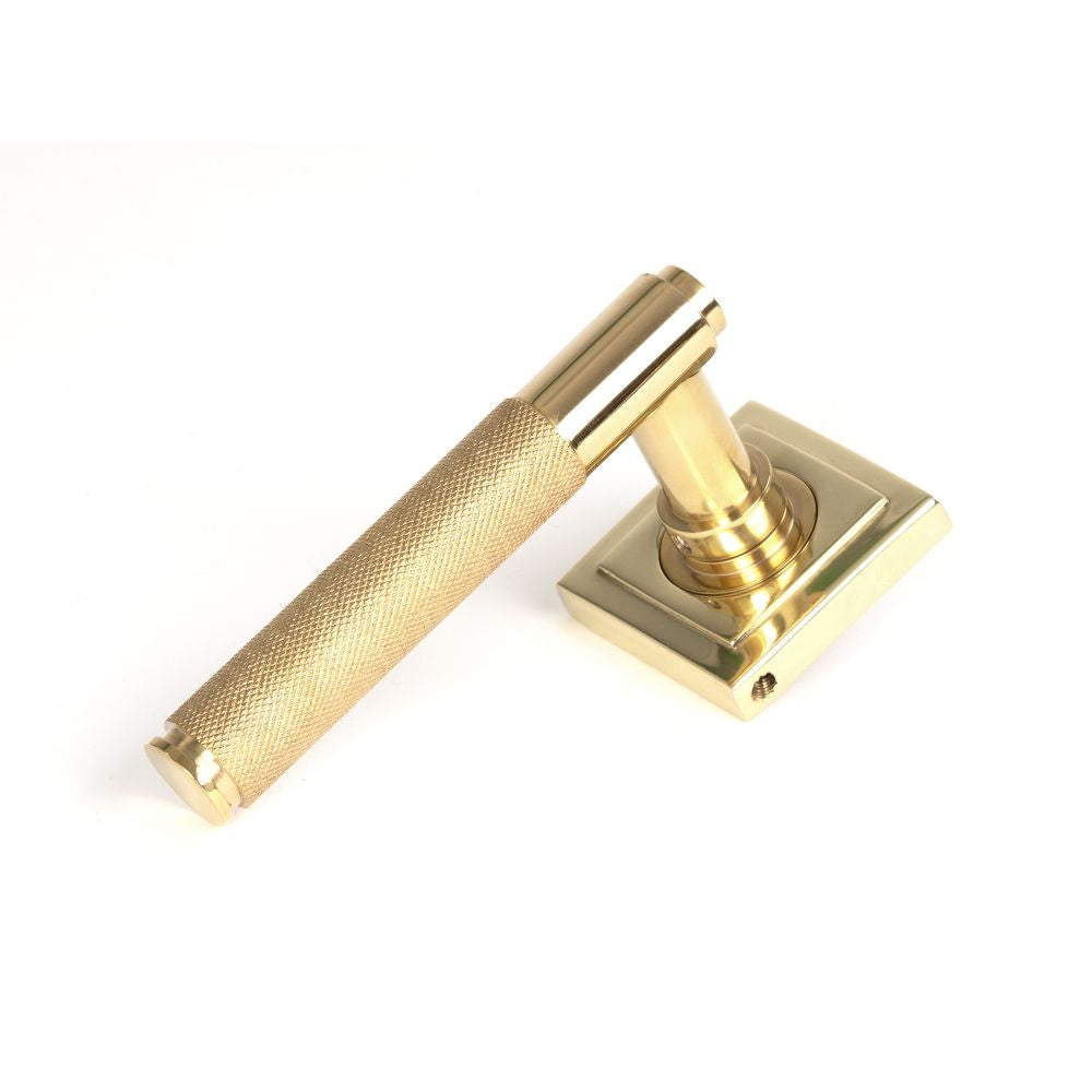 This is an image of From The Anvil - Polished Brass Brompton Lever on Rose Set (Square) available to order from T.H Wiggans Architectural Ironmongery in Kendal, quick delivery and discounted prices.