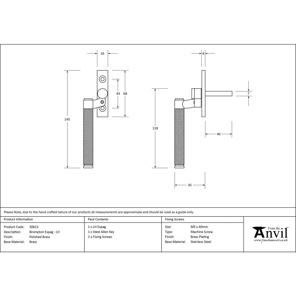 This is an image showing From The Anvil - Polished Brass Brompton Espag - LH available from T.H Wiggans Architectural Ironmongery in Kendal, quick delivery and discounted prices