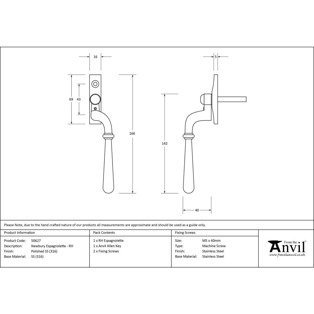 This is an image showing From The Anvil - Polished Marine SS (316) Newbury Espag - RH available from T.H Wiggans Architectural Ironmongery in Kendal, quick delivery and discounted prices