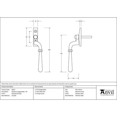 This is an image showing From The Anvil - Polished Marine SS (316) Newbury Espag - RH available from T.H Wiggans Architectural Ironmongery in Kendal, quick delivery and discounted prices