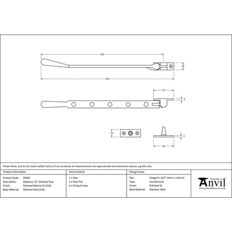 This is an image showing From The Anvil - Polished Marine SS (316) 12" Newbury Stay available from T.H Wiggans Architectural Ironmongery in Kendal, quick delivery and discounted prices