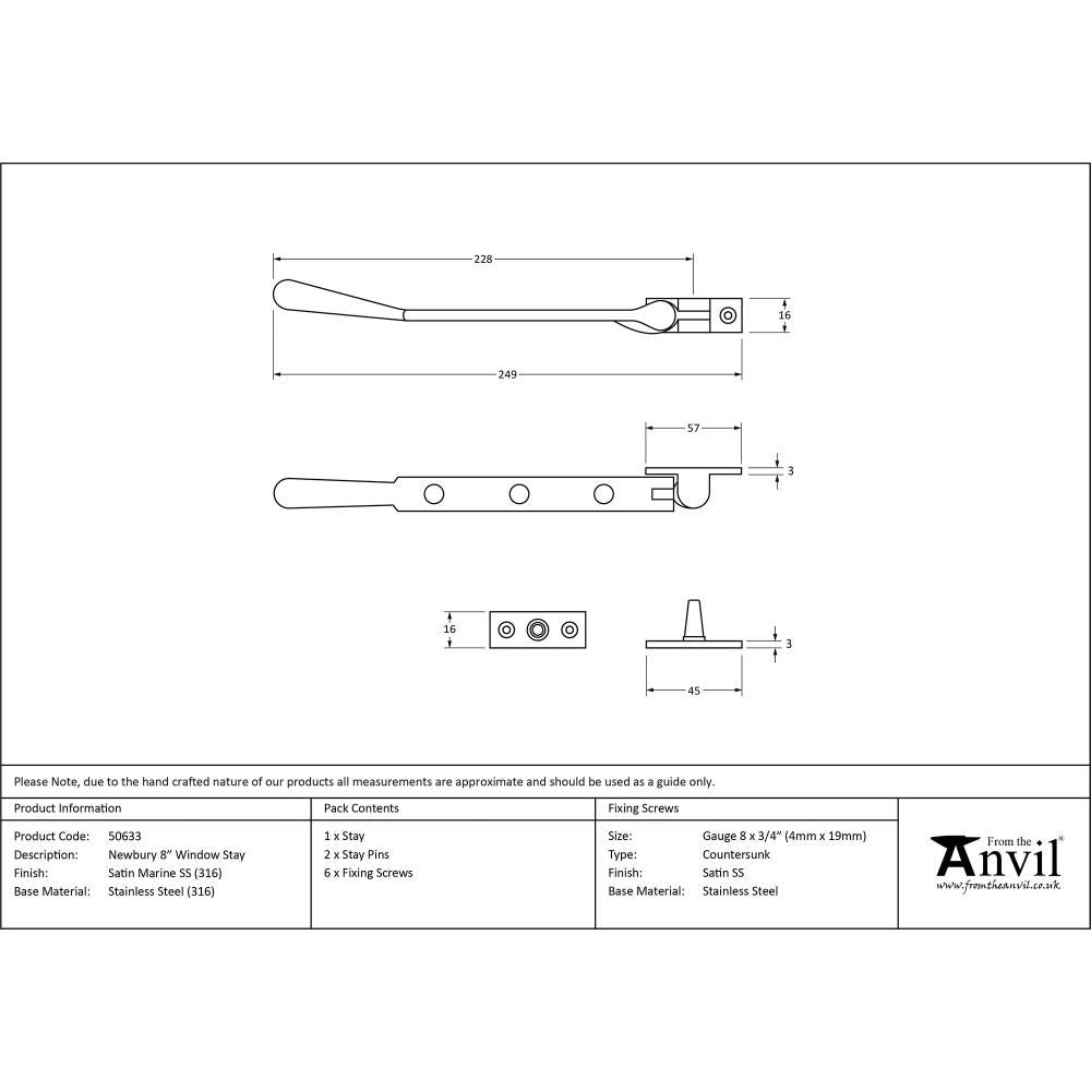 This is an image showing From The Anvil - Satin Marine SS (316) 8" Newbury Stay available from T.H Wiggans Architectural Ironmongery in Kendal, quick delivery and discounted prices