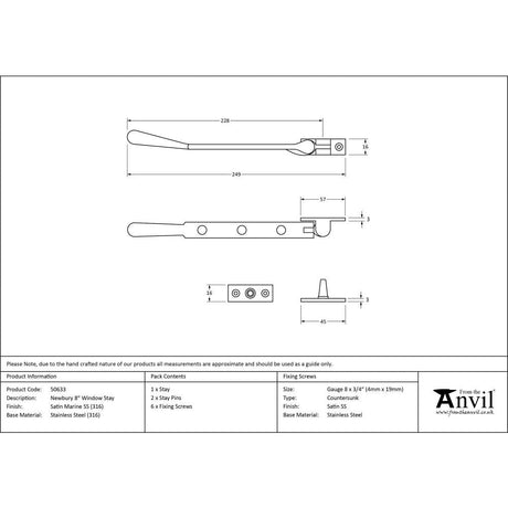 This is an image showing From The Anvil - Satin Marine SS (316) 8" Newbury Stay available from T.H Wiggans Architectural Ironmongery in Kendal, quick delivery and discounted prices