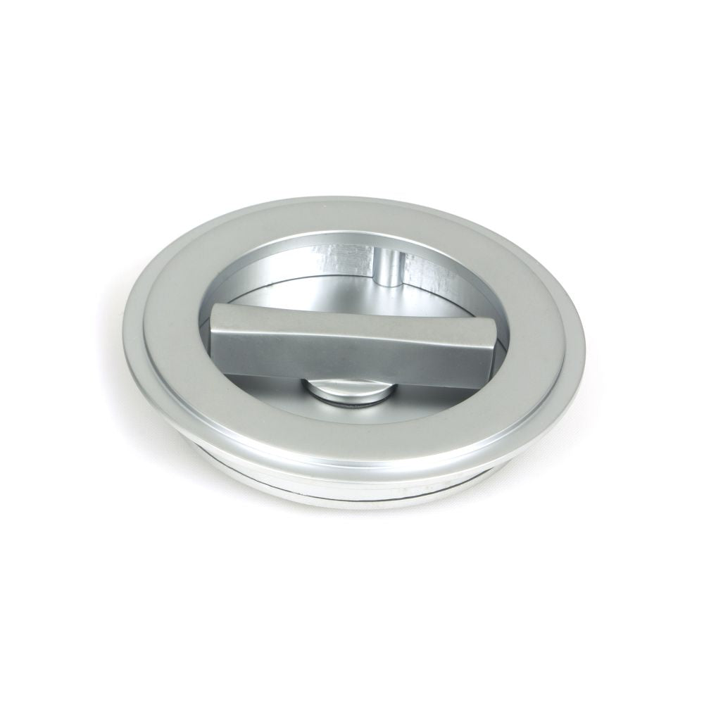 This is an image showing From The Anvil - Satin Chrome 75mm Art Deco Round Pull - Privacy Set available from trade door handles, quick delivery and discounted prices