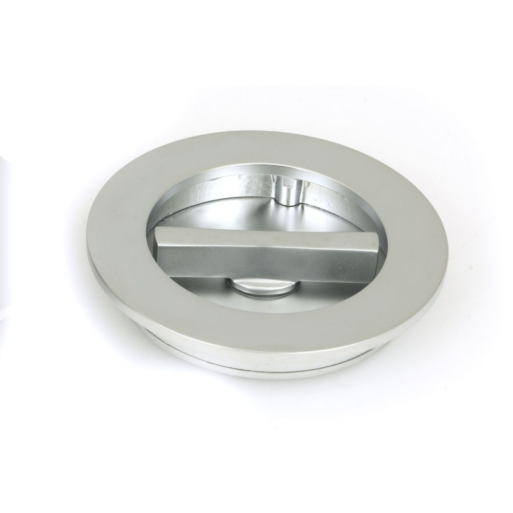 This is an image showing From The Anvil - Satin Chrome 75mm Plain Round Pull - Privacy Set available from trade door handles, quick delivery and discounted prices