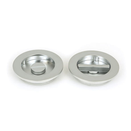 This is an image of From The Anvil - Satin Chrome 75mm Plain Round Pull - Privacy Set available to order from T.H Wiggans Architectural Ironmongery in Kendal, quick delivery and discounted prices.