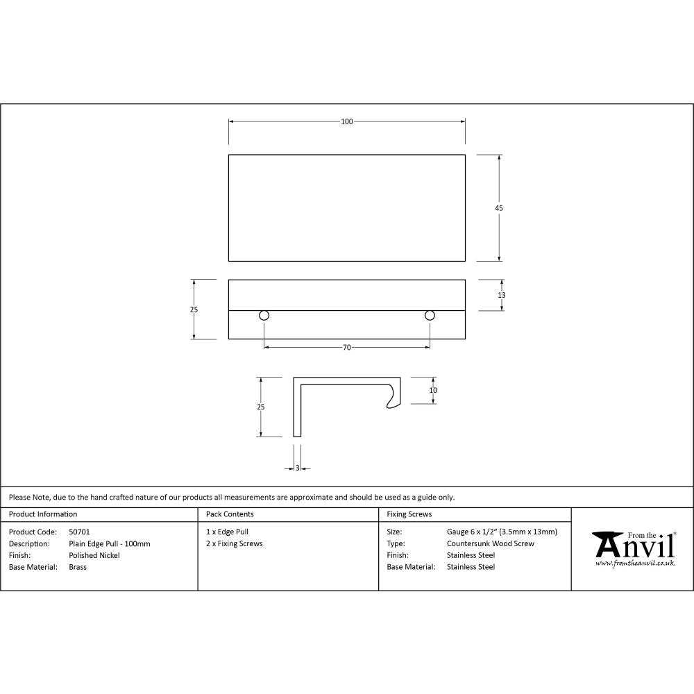 This is an image showing From The Anvil - Polished Nickel 100mm Plain Edge Pull available from trade door handles, quick delivery and discounted prices