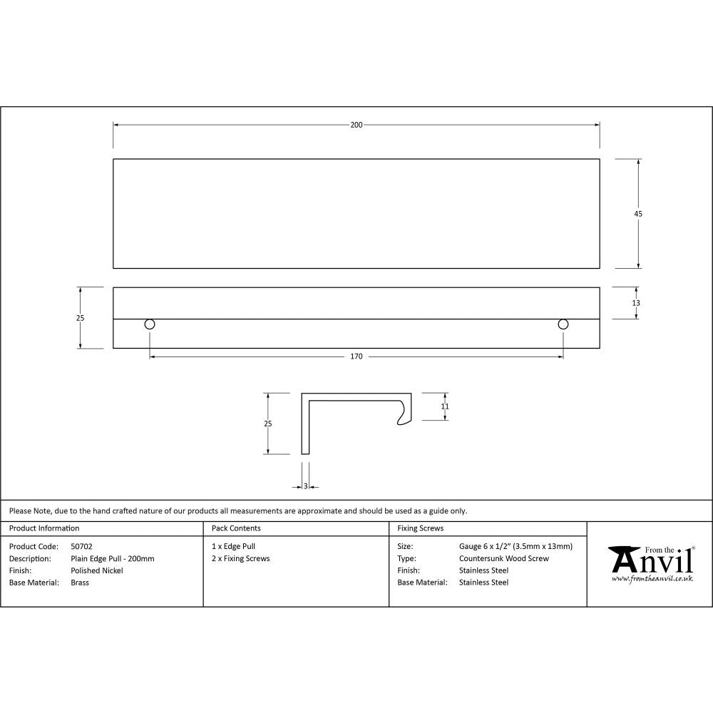 This is an image showing From The Anvil - Polished Nickel 200mm Plain Edge Pull available from trade door handles, quick delivery and discounted prices