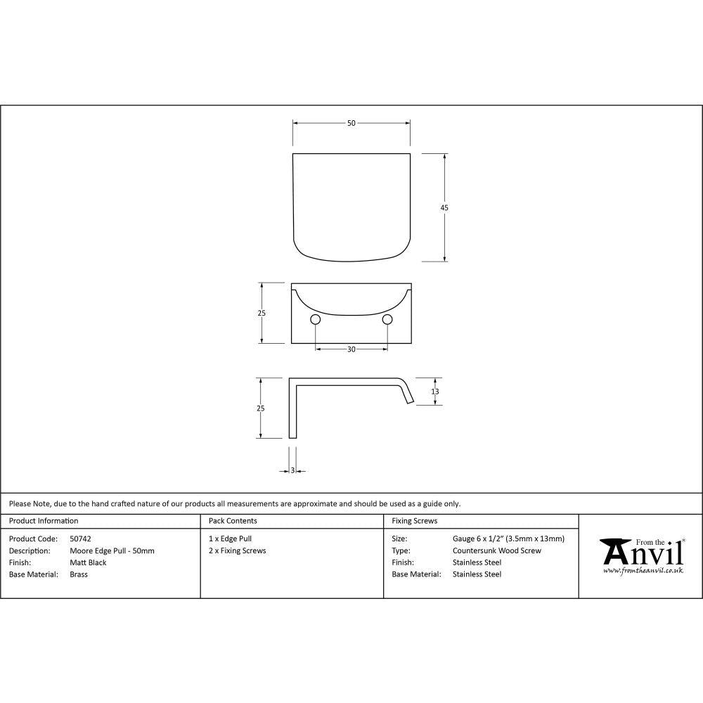 This is an image showing From The Anvil - Matt Black 50mm Moore Edge Pull available from trade door handles, quick delivery and discounted prices