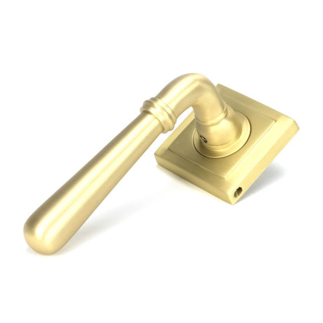 This is an image of From The Anvil - Satin Brass Newbury Lever on Rose Set (Square) available to order from T.H Wiggans Architectural Ironmongery in Kendal, quick delivery and discounted prices.