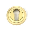 This is an image of From The Anvil - Satin Brass Round Euro Escutcheon (Art Deco) available to order from T.H Wiggans Architectural Ironmongery in Kendal, quick delivery and discounted prices.