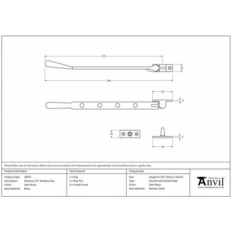 This is an image showing From The Anvil - Satin Brass 10" Newbury Stay available from T.H Wiggans Architectural Ironmongery in Kendal, quick delivery and discounted prices