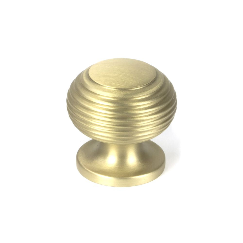 This is an image showing From The Anvil - Satin Brass Beehive Cabinet Knob 30mm available from T.H Wiggans Architectural Ironmongery in Kendal, quick delivery and discounted prices