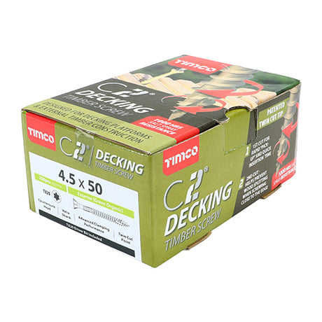 This is an image showing TIMCO C2 Deck-Fix - TX - Countersunk with Ribs - Twin-Cut - Green - 4.5 x 50 - 250 Pieces Box available from T.H Wiggans Ironmongery in Kendal, quick delivery at discounted prices.