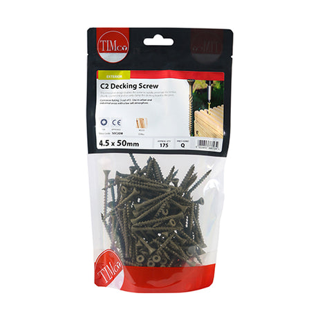 This is an image showing TIMCO C2 Deck-Fix - TX - Countersunk with Ribs - Twin-Cut - Green - 4.5 x 50 - 175 Pieces TIMbag available from T.H Wiggans Ironmongery in Kendal, quick delivery at discounted prices.