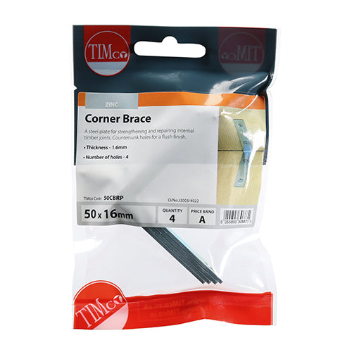 This is an image showing TIMCO Corner Braces - Zinc - 50 x 50 x 16 - 4 Pieces TIMpac available from T.H Wiggans Ironmongery in Kendal, quick delivery at discounted prices.