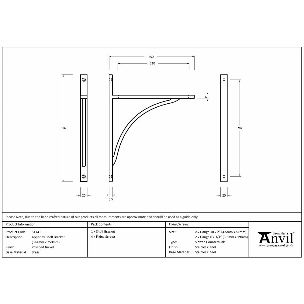 This is an image showing From The Anvil - Polished Nickel Apperley Shelf Bracket (314mm x 250mm) available from trade door handles, quick delivery and discounted prices