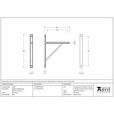 This is an image showing From The Anvil - Satin Brass Chalfont Shelf Bracket (260mm x 200mm) available from trade door handles, quick delivery and discounted prices