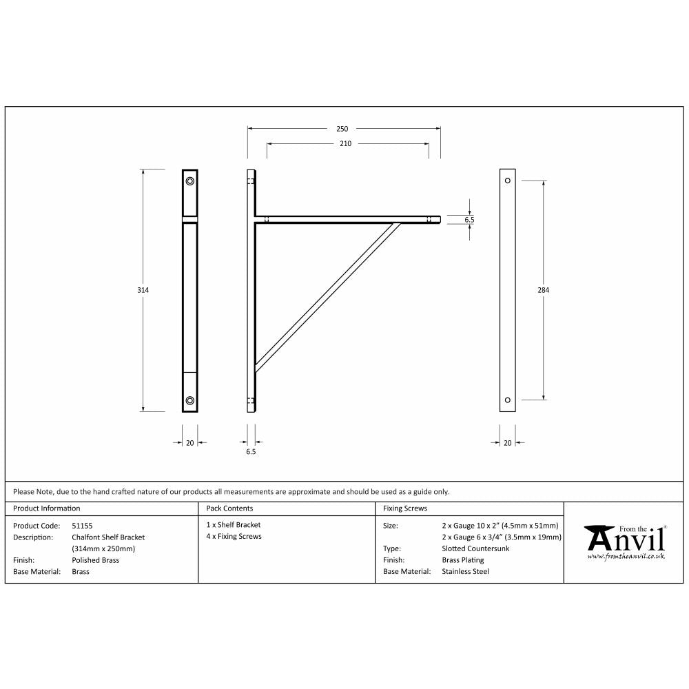 This is an image showing From The Anvil - Polished Brass Chalfont Shelf Bracket (314mm x 250mm) available from trade door handles, quick delivery and discounted prices