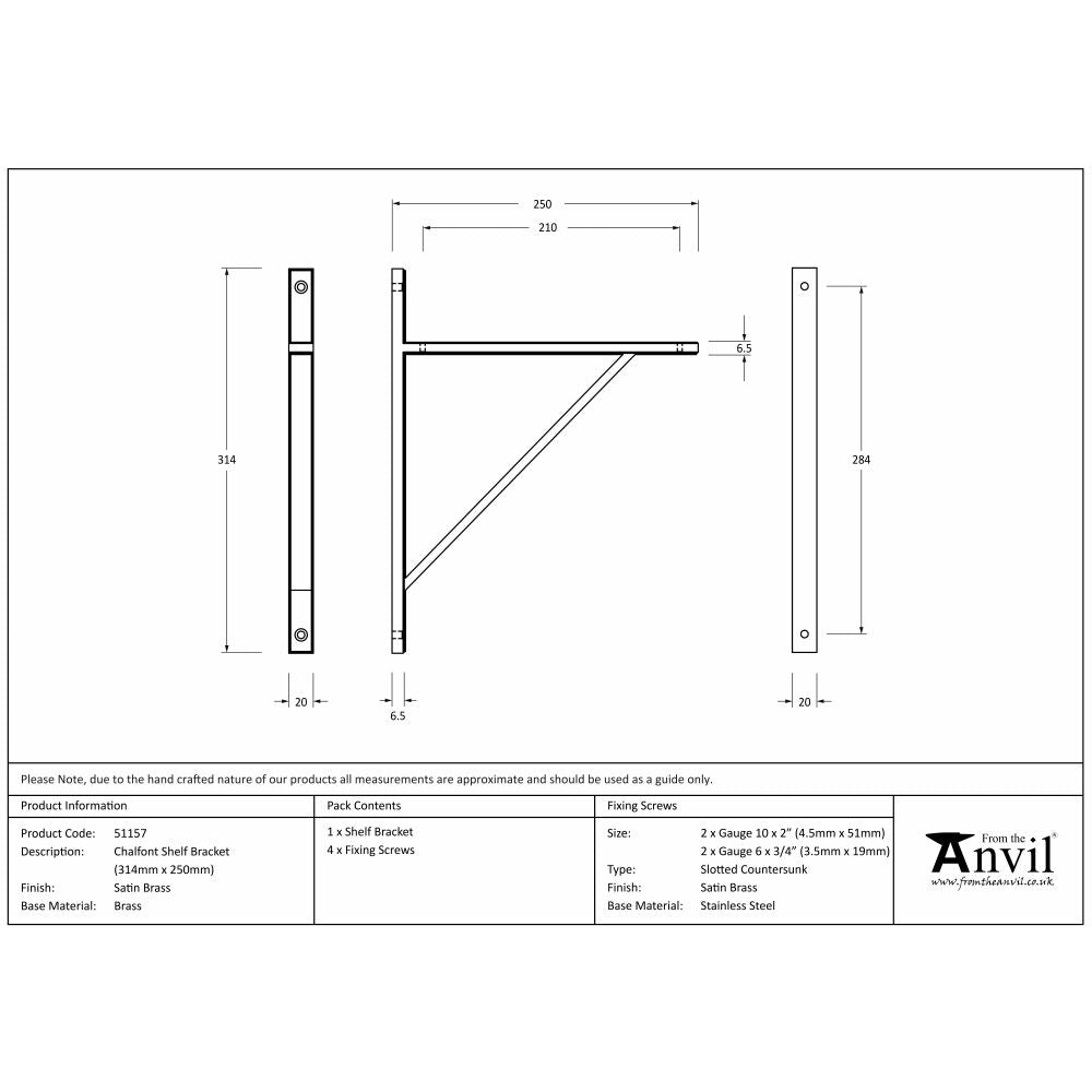 This is an image showing From The Anvil - Satin Brass Chalfont Shelf Bracket (314mm x 250mm) available from trade door handles, quick delivery and discounted prices