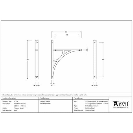 This is an image showing From The Anvil - Polished Nickel Tyne Shelf Bracket (260mm x 200mm) available from trade door handles, quick delivery and discounted prices