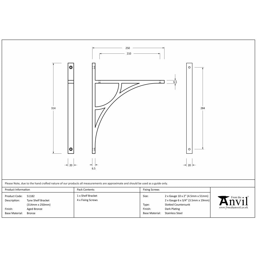 This is an image showing From The Anvil - Aged Bronze Tyne Shelf Bracket (314mm x 250mm) available from trade door handles, quick delivery and discounted prices