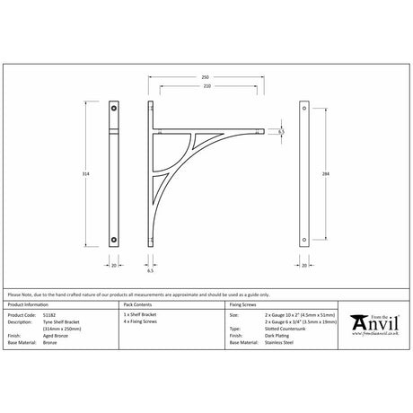 This is an image showing From The Anvil - Aged Bronze Tyne Shelf Bracket (314mm x 250mm) available from trade door handles, quick delivery and discounted prices