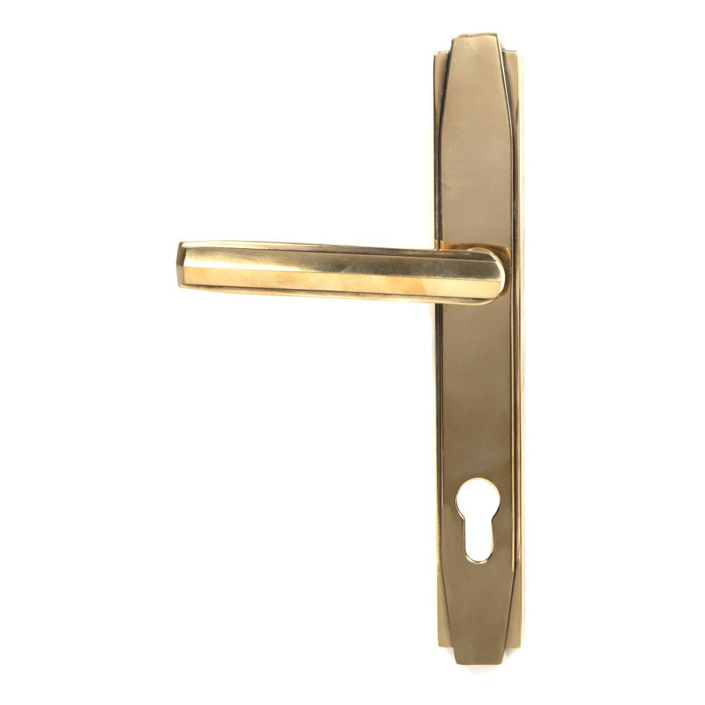 This is an image showing From The Anvil - Aged Brass Art Deco Slimline Lever Espag. Lock Set available from trade door handles, quick delivery and discounted prices