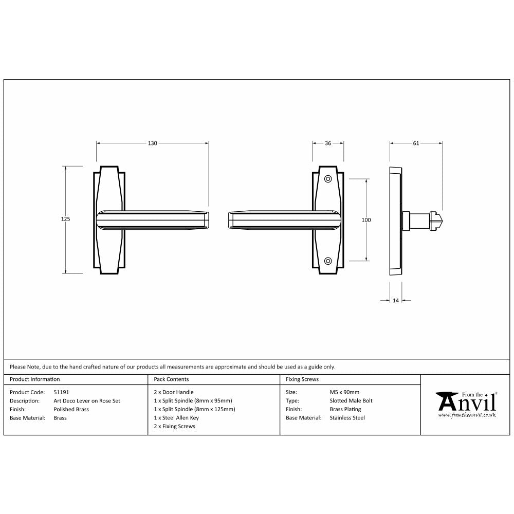 This is an image showing From The Anvil - Polished Brass Art Deco Lever on Rose Set available from trade door handles, quick delivery and discounted prices