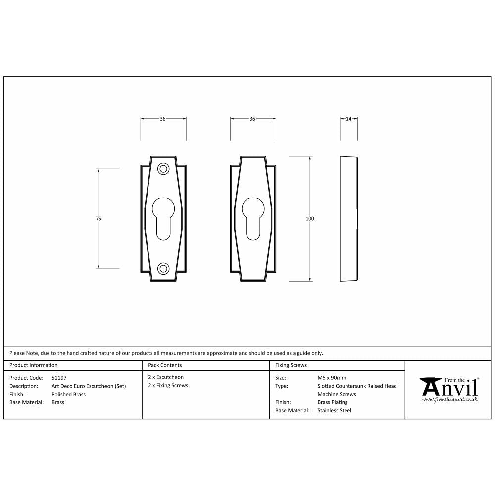 This is an image showing From The Anvil - Polished Brass Art Deco Euro Escutcheon (Set) available from trade door handles, quick delivery and discounted prices