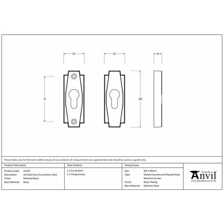 This is an image showing From The Anvil - Polished Brass Art Deco Euro Escutcheon (Set) available from trade door handles, quick delivery and discounted prices