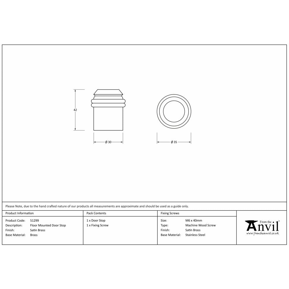 This is an image showing From The Anvil - Satin Brass Floor Mounted Door Stop available from trade door handles, quick delivery and discounted prices